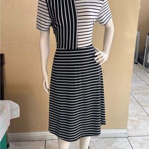 SHEIN Black and White Striped Midi Dress